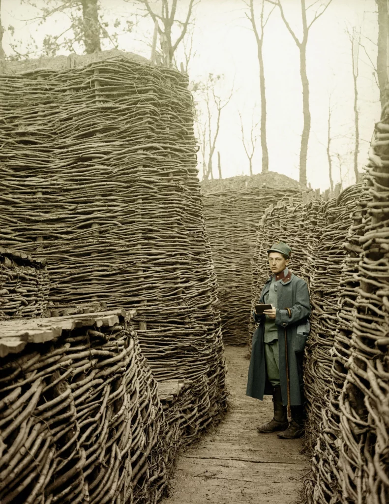 De geesten rijpen 1 “The recruits of 1914 have the look of ghosts. They are queuing up to be slaughtered- they are already dead.” - Geoff Dyer, The Missing of the Somme ||| Oostenrijkse soldaat in houten loopgraven aan het Oostfront tijdens de Eerste Wereldoorlog, 1915.
